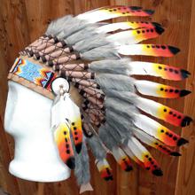 Indianer Federhaube mit Federspitzen schwarz-rot-gelb