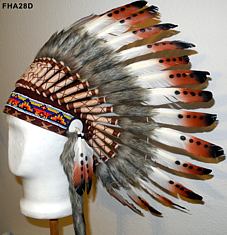 Indianer Federhaube mit Federspitzen rot-weiss