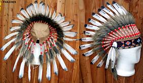 Indianer Kopfschmuck Haube mit 34 Federn schwarz-weiss