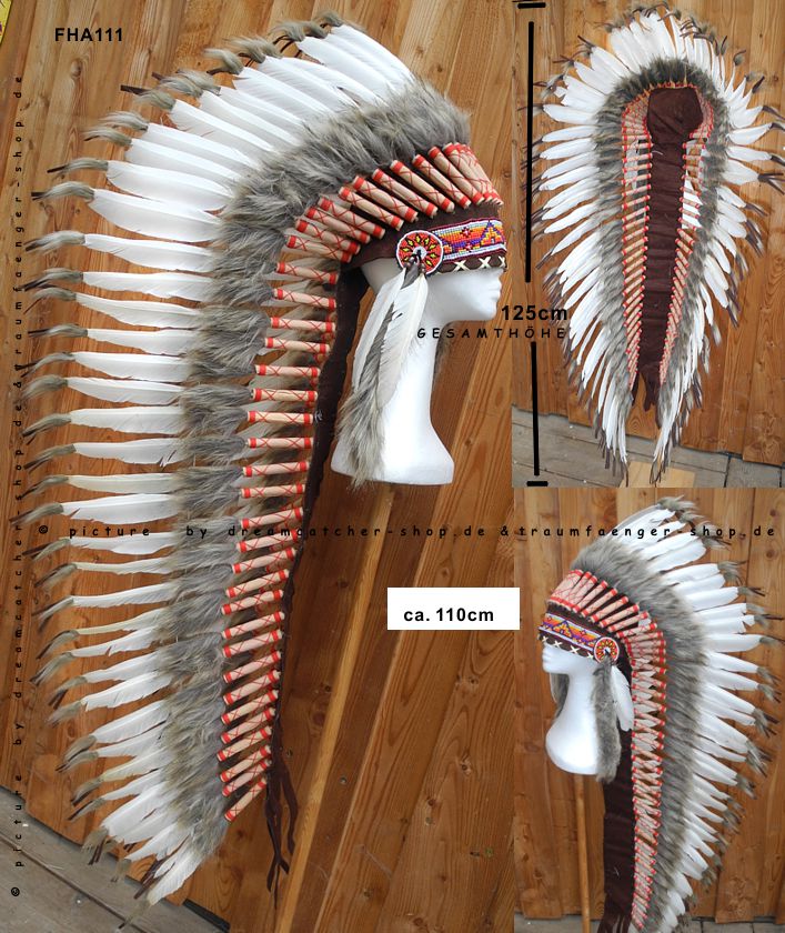 Indianer Federhaube extra lang 125cm