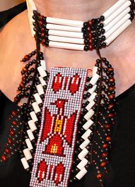 XXL Indianer CHOKER Kette Halsband BONE Hairpipes Perlen 32/65 cm FEDER 