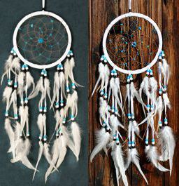 Schlüsselanhänger Traumfänger Dreamcatcher Weiß mit Federn und Perlen 
